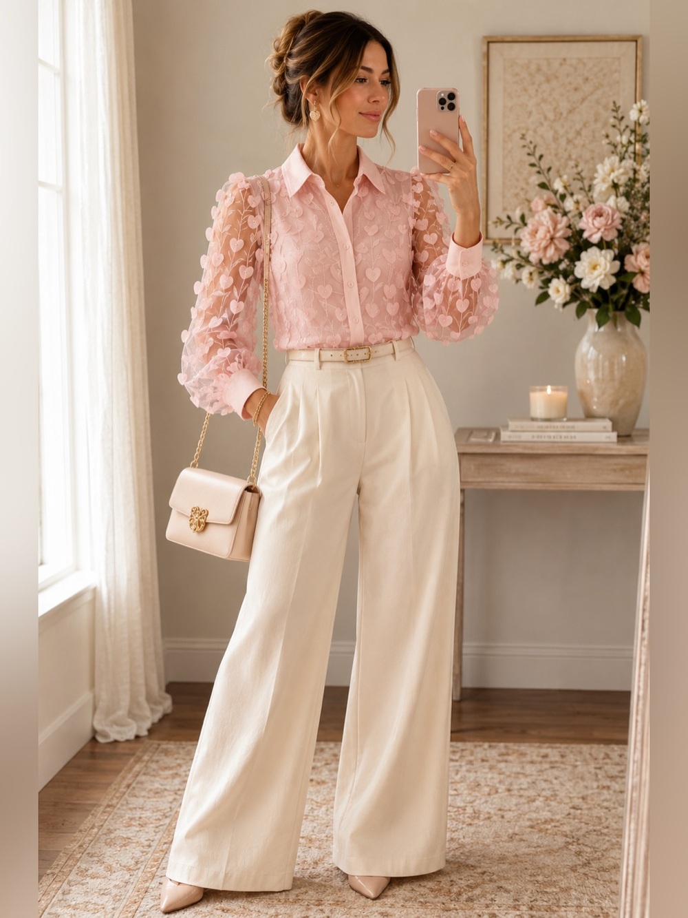 Anne Klein Heart Appliqué Sheer Blouse – NWT | Size Small | Romantic & Elegant